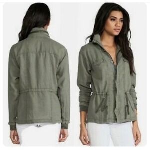 Michael Stars Womens Olive‎ Green 100% Linen Utility Field Jacket TJWNT57 Small